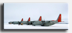 Ski-equipped hercules airplanes