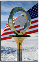 construction workers raise steel beam at South Pole Station