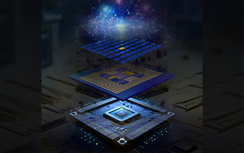 Illustration depicting modular fabrication process developed by researchers to produce a quantum-system-on-chip which integrates an array of artificial atom qubits onto a semiconductor chip.