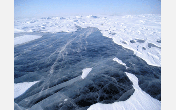 Ice covers Great Bear Lake during a windstorm on the Arctic Circle