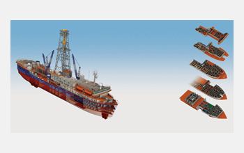 A 3-D illustration showing deck and lab layouts on <em>JOIDES Resolution</em>