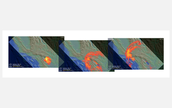 Snapshots of velocity magnitude at different intervals along fault at Coachella Valley