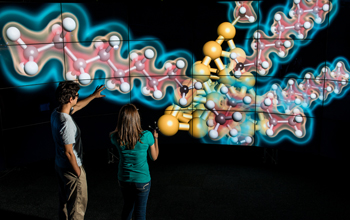 A balls-and-sticks model of a molecular chemistry dataset in CAVE2 system