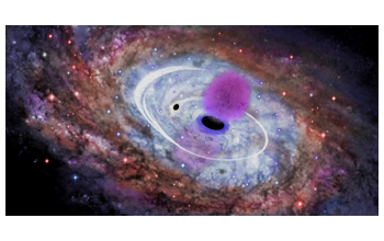 A small satellite galaxy being pulled into a supermassive black hole at the center of the Milky Way