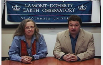 Robin Bell (left) and Michael Studinger discuss what AGAP hopes to find in Antarctica.