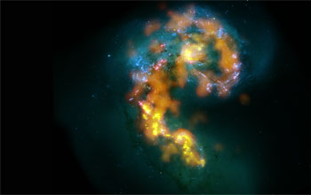 ALMA's millimeter and submillimeter wave test views represented in orange and yellows.