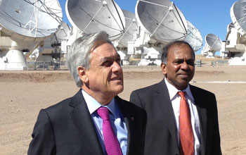 NSF Director Subra Suresh with Chile President Sebastian Pinera and ALMA telescope