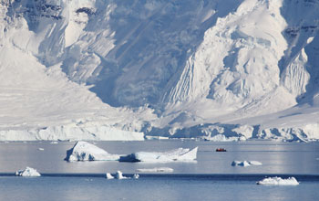 inflatable boat at sea off the Antarctic Peninsula