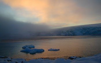 A bank of clouds rolls into Arthur Harbor, Anvers Island, Antarctica