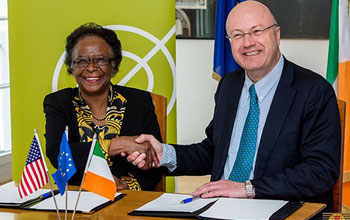 NSF Acting Director Cora Marrett is shown with SFI Director General Mark Ferguson.