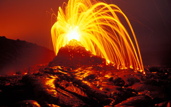 A small hornito erupts, throwing out spatter up to 10 meters high