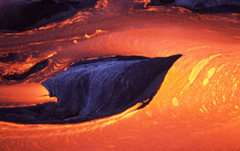 Rivers of lava enter ocean at sea entry point of Kilauea