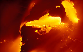 A small lava fall has created a small lava pond on Kilauea