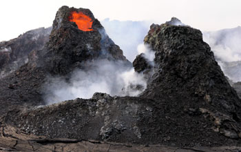 Crater floor of the cinder-and-spatter cone Pu`u `O`o on the volcano Kilauea