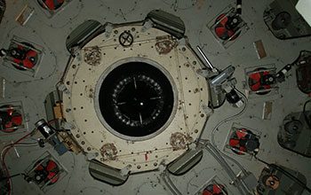 View from the bottom up of the 200-inch Hale Telescope at Palomar Observatory, Caltech