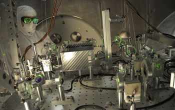 LIGO installation specialist checks alignment of test beam on a LIGO detector