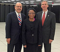 Farnam Jahanian, Cora Marrett and Dan Lipinski with Blue Wtaer super computer system