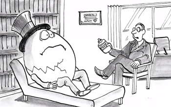 cartoon image of egg with top hat on couch