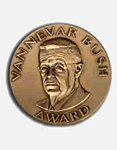 Photo of the commemorative bronze medal awarded to the Vannevar Bush Award recipient