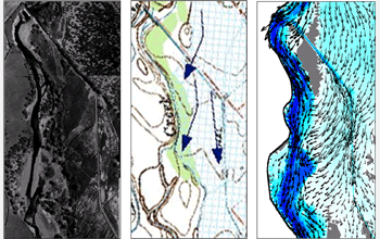 Comparison of post-flood photo, conceptual model and numerical simulation