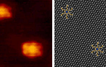 Still from an STM movie showing the lateral motion of a rotor molecule