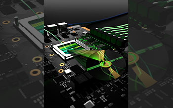 An artistic rendering magnifying an electro-optic modulator