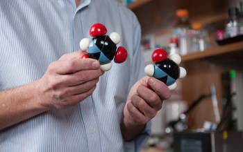 A base molecule called a proto-nucleobase seen here next to a nucleobase