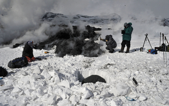 Observing top of lava moving through the snow