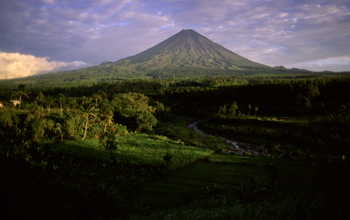 The volcano Semeru's perfect cone shape