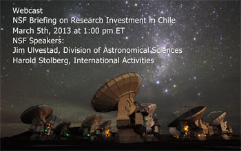 telescopes, stars and the text Webcast NSF briefing on investment in Chile