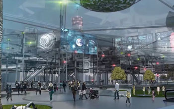 Illustration of a futuristic urban scene