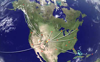 Satellite photo of U.S. with NEON sites marked