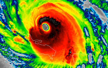 Hurricane with clearly defined eye in radar image