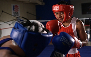 Boxers wearing safety helmets