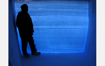 A snow pit wall at the West Antarctic Ice Sheet Divide (WAIS Divide) Ice Core Project in Antarctica