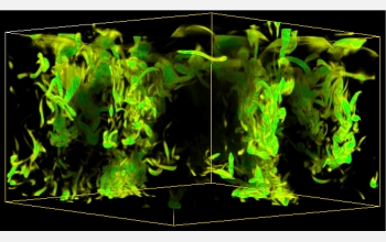 Vorticity and turbulence are mainly confined to the intergranular lanes and downdrafts here