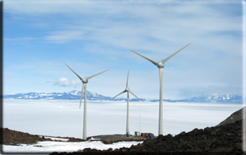 Wind turbines on Crater Hill between McMurdo Station and Scott Base.